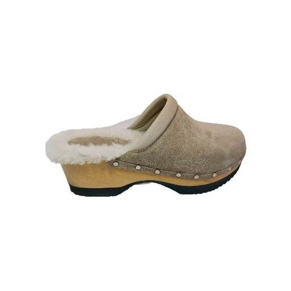 M Gemi Greta Shearling Mule Clog 7.5 US 38 EUR Platform Studded Beige Suede